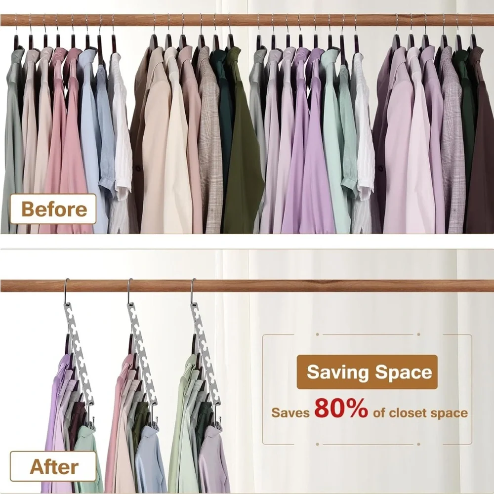 Space Saving Sturdy Cascading Silver Metal Hangers Closet Organizer Pack of 4